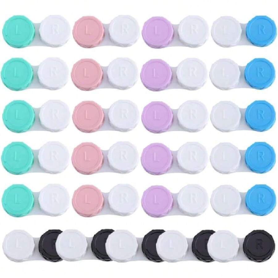 Estuche Para Lentes De Contacto, 25 Piezas En 5 Colores (Azul, Negro, Rosa, Verde Brillante, Morado Oscuro), Ideal Para Viajes Y Uso Diario, Tamaño Compacto 5,5 CM * 2,7 CM * 1,3 CM,38257214 - Multicolor - Ver 1