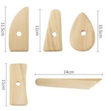 5pcs Ceramic Art Tools Wooden Frame Knife Set, Throwing Ribs, Scraping Blades, Handmade Pottery Tools - Wood Color - View 6