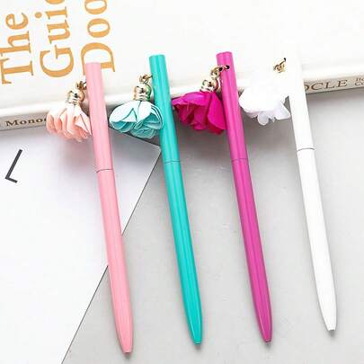 1pc Flower Beaded Ballpoint Pen, Cute Flower Decor Student Stationery