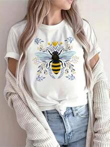 Picture Womens Bee Floral Print T Shirt Breathable Semi Sheer Rou (2) - 白色 - 查看 1