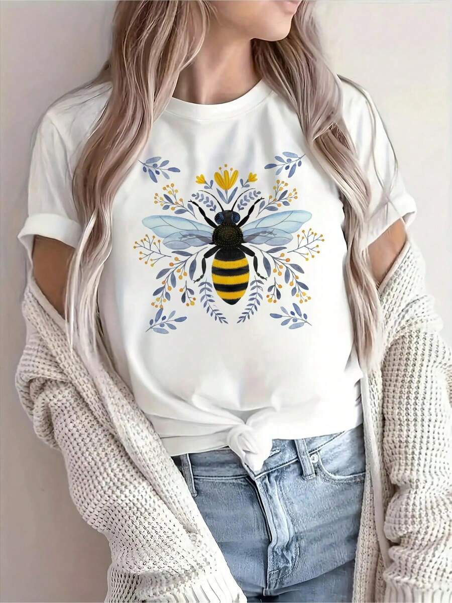 Picture Womens Bee Floral Print T Shirt Breathable Semi Sheer Rou (2) - 白色 - 查看 1