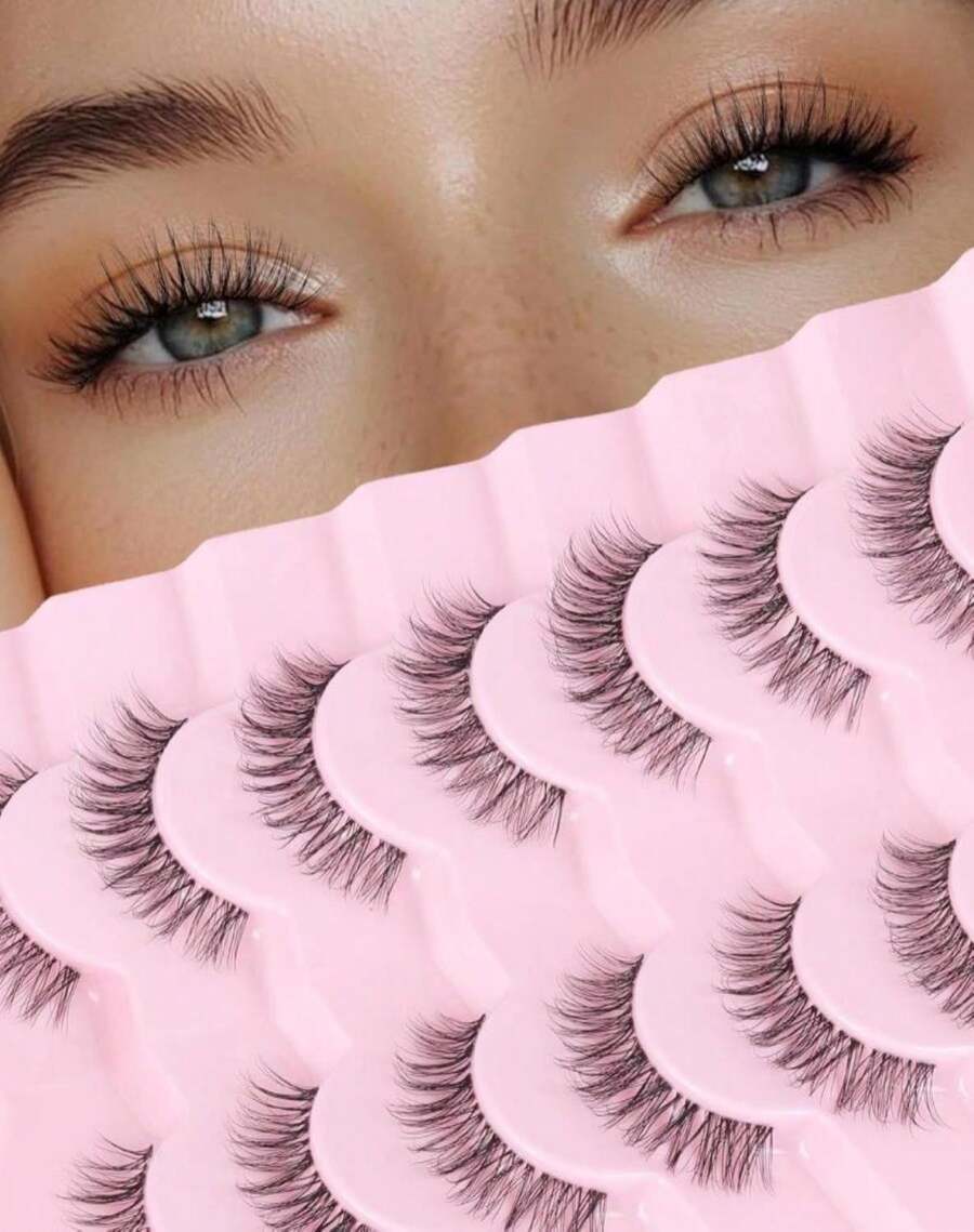 Short Lashes Natural Look Everyday Wispy Eyelashes Mink Flared Eyelashes Strip False Eye Lash Soft Clear Band 7 Pairs SF-05 - ColorAA - 查看 1