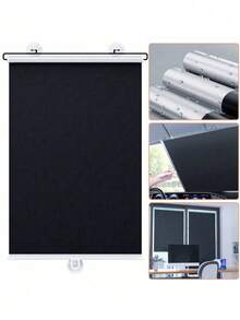 可伸缩汽车遮阳帘，高清钛银玻璃遮阳板，便携式窗帘，适用于家庭、办公室、汽车、阳台，无需钻孔，配有3个吸盘，黑色可伸缩百叶窗 - 黑色 - 查看 7