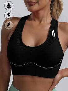 Áo ngực thể thao nữ, áo ngực kiểu racerback dành cho yoga, tập thể dục, chạy bộ, dáng croptop. - màu đen - Xem 1