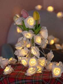 1pc 1.5/3/6m LED Rose Flower String Light With Warm White Light, Perfect For Wedding, Proposal, Party, Home, Garden, Outdoor, Camping, Holiday, Christmas, Festival, Princess Bedroom, Valentine's Day Decoration (Battery Not Included),Christmas - Warm White - View 4