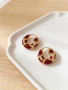 Ultimate Parisian Vibe Gold Hoop Earrings For Women - Vintage Chunky Circle Earrings, Coquette & That Girl Aesthetic (Outfit Jewelry, Fall Capsule Wardrobe) - Red - View 9