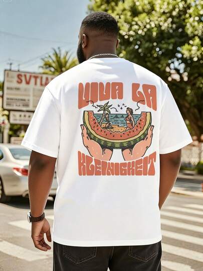 AnChiStreetwear - 大码男士印花T恤，度假主题印花，男士印花T恤，白色印花T恤，男士街头休闲度假风服装