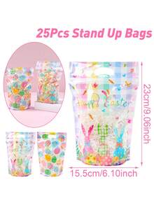 25个复活节快乐立式礼品袋，复活节兔子复活节彩蛋礼品包装袋，复活节派对小礼品袋，复活节装饰品，复活节彩色密封糖果袋，复活节兔子手提袋，手提包，复活节商店购物袋，复活节糖果饼干分装袋，复活节厨房烘焙袋，复活节家居餐桌装饰，复活节房间装饰，复活节礼品袋，派对小礼物