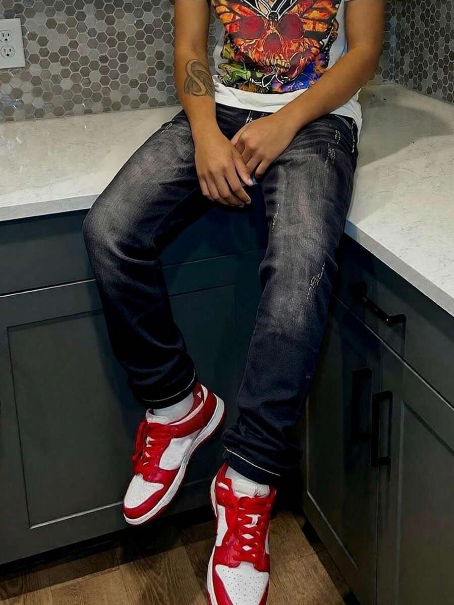 Men's Slim Fit Stretch Denim Jeans, Slim Fit Versatile Everyday Wear, Suitable Gift For Husband/Boyfriend - Black - View 1