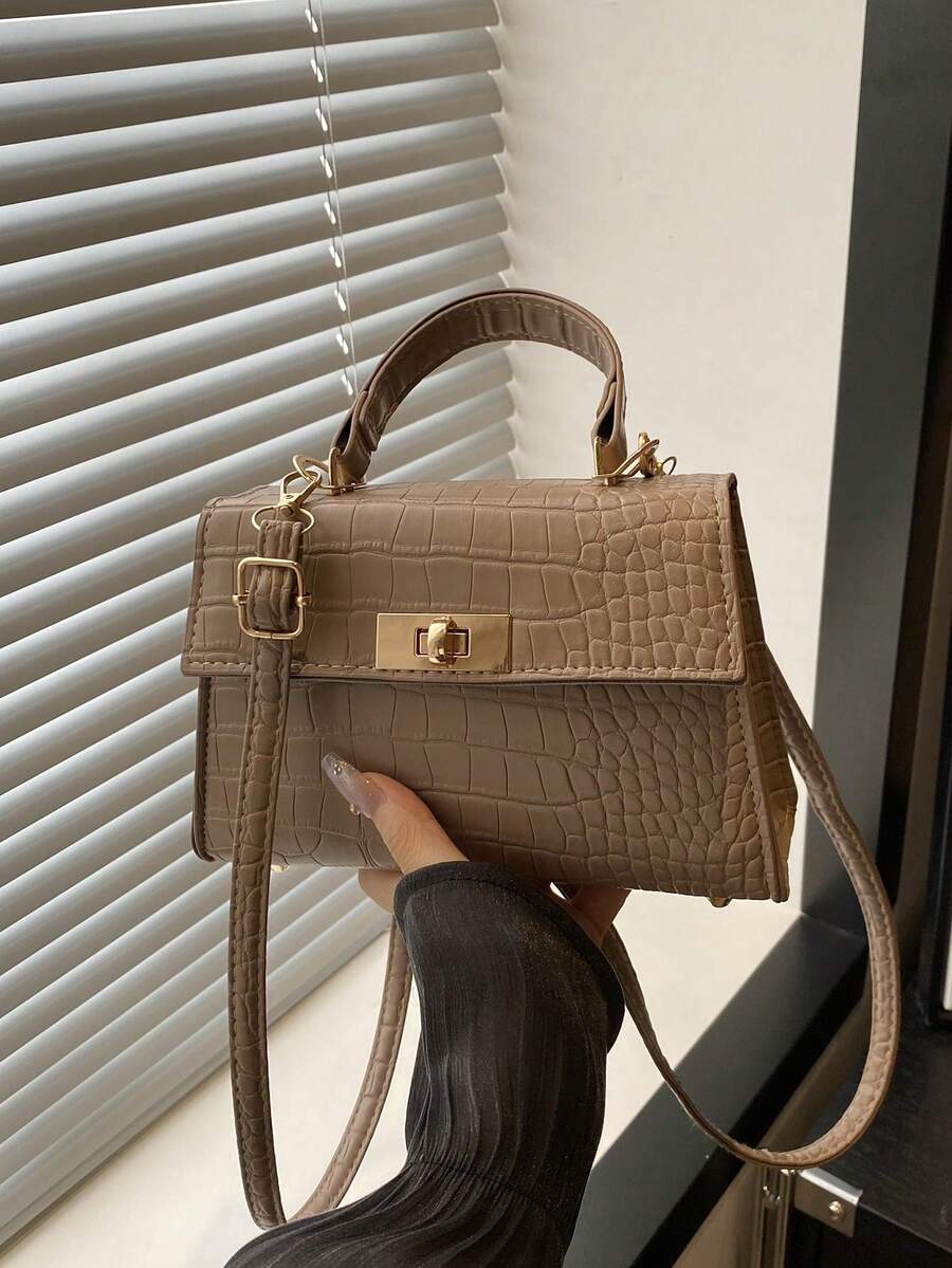 迷你时尚纯色翻盖PU手提包 - 卡其色 - 查看 1