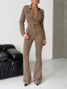 SQUALO Women's Blue Washed, Ripped, And Distressed Effect Jeans Street Style - Brown - View 2