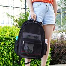 Local Shipping-Bag Autumn High Load Capacity Net Bag Portable For Women-Preference Bag Type Women's Fashion Backpack Lightweight Breathable Travel Dual Shoulder Backpack Simple Sports Dual Shoulder Bag Solid Color Mesh Backpack Large Capacity Hole - 紅色 - 查看 3