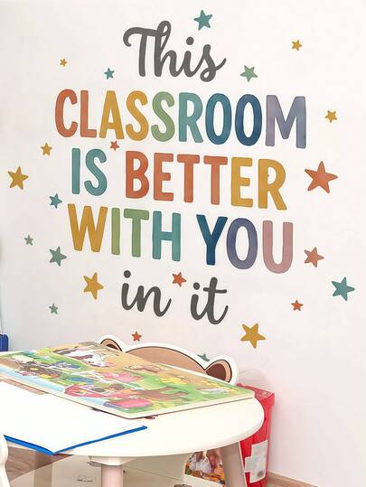 1pc Colorful Star Classroom Inspirational Slogan Wall Sticker, Removable Matte Self-Adhesive Wall Decal For Living Room, Bedroom, Kids Room, Home Decor, Vinyl Sticker, Spring Decoration, Adds Vitality To Your Home, Rama Decor Sticker Gift, Birthday Graduation Present