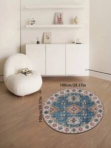 1pc 2D Bohemian Style Flat Design Carpet, Suitable For Bedroom, Outdoor And Indoor Use, Round Floor Mat, Fit For Living Room, Study, Bathroom, Indoor Decoration, Washable Area Rug, Home Decor Carpet