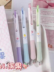 4 buc/set pixuri retractabile cu bilă, fructe colorate, cerneală neagră de 0,5 mm, scriere fină, uscare rapidă, potrivite pentru studenți, examene, reumplere cerneală, papetărie, înapoi la școală