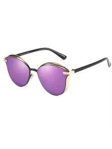 1 Par de Óculos de Moda Estilo Olho de Gato com Metal Espelhado para Mulheres, Óculos de Moda Elegantes e Retrô Minimalistas, Novos Óculos da Moda, Óculos de Moda Vintage Redondos e Coloridos de Alta Qualidade - Multicolorido - Visão 10