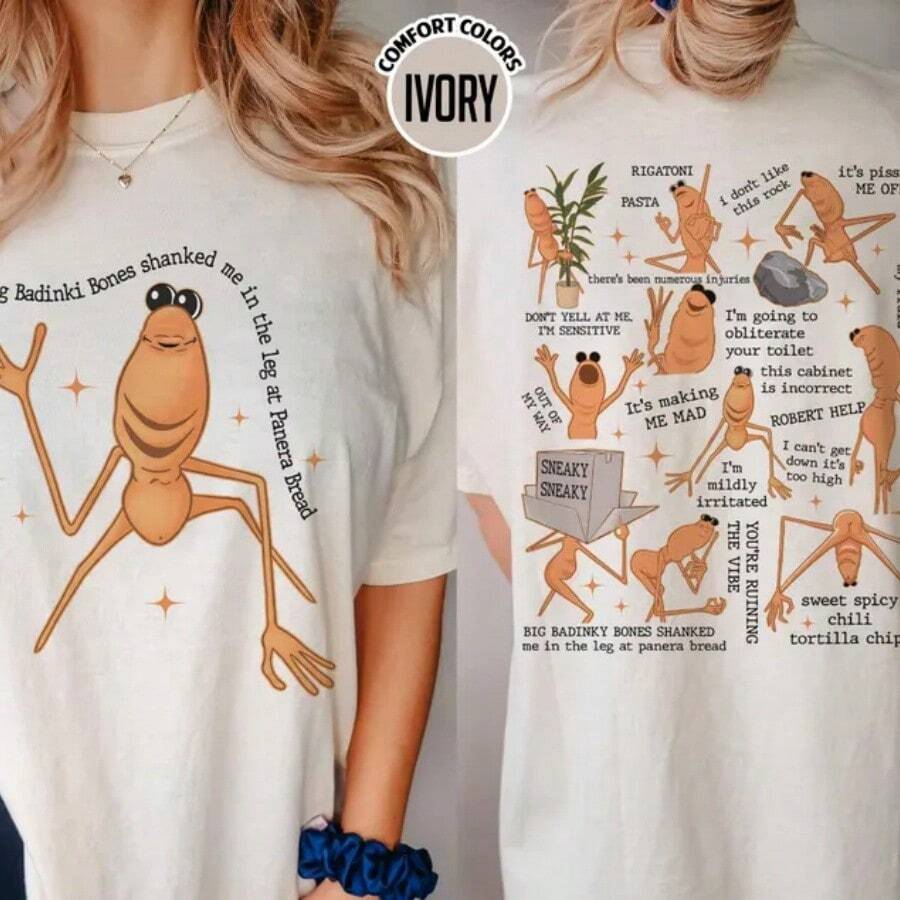 1pc Women's Sided Marcus The Worm Shirt, Robert Help Marcus The Worm Ugly Sweatshirt, Marcus The Worm Meme Shirt, Funny Meme Hoodie, Brain Rot Tee For All Seasons - 白色 - 查看 1