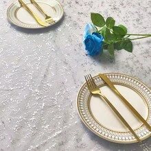 米金色薄纱桌布，60x118英寸长方形，金色亮片闪光金属箔，透明薄纱桌布，适用于婚礼、婴儿派对、庆典、生日（米金色、米金色、白色银色） - 彩色 - 查看 7