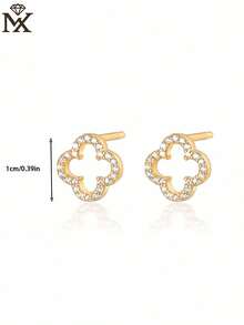 SYMFNY 1 Pair 925 Sterling Silver Hollow Four-Leaf Clover Earrings, Minimalist & Elegant, Inlaid With Zirconia, Suitable For Women's Daily, Party, Anniversary Wear