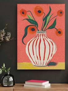 Bộ tranh đính kim cương 5D tự làm | Bình hoa sọc đỏ trắng với hoa anh túc cam. Nền hồng với kim cương vàng, tranh trang trí thủ công, bộ dụng cụ khảm toàn bộ, giúp cải thiện kỹ năng tự làm và sự tập trung. - Nhiều màu - Xem 2