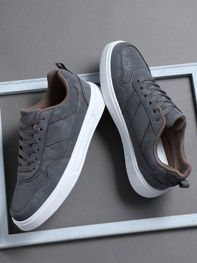 时尚休闲男士平底厚底鞋，经典时尚男士运动滑板鞋系带跑步鞋，个性化男士运动鞋街头休闲鞋