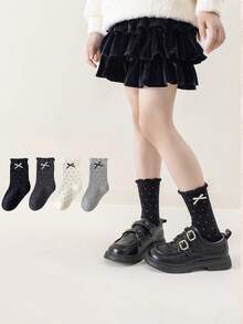 4双装女童纯色波点蝴蝶结装饰船袜，春秋季 - 彩色 - 查看 2