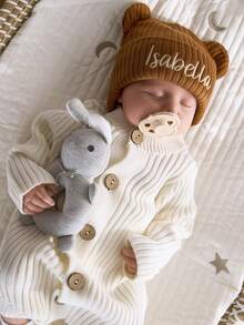 Custom Embroidered Baby Hat, Handmade Newborn Gift, Personalized Baby Knitted Hat, Newborn Knitted Hat, Unisex Baby Hat, New Year's, Easter, - Multicolor - View 4