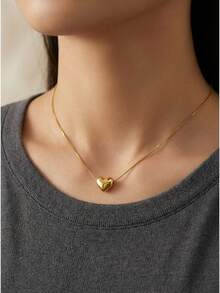 3D Heart Pendant Necklace For Women - Dainty Gold Layering Choker, Coquette Core & Minimalist Everyday Jewelry (Adjustable Chain,  Viral Gift) - Gold - View 9