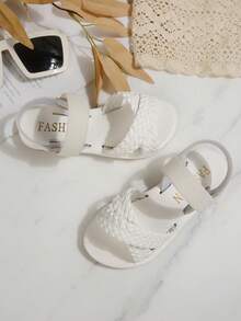 儿童时尚户外凉鞋，夏季方头平底鞋，系带凉鞋，新款女童鞋，时尚沙滩拖鞋 - 白色 - 查看 5