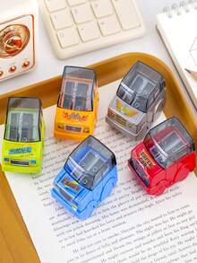 1pc Random Color Car Shaped Pencil Sharpener, Creative Stationery Gift Suitable For Children And Students, Fun Stationery (Color Random)/Some Accessories, Colors, Text, Patterns, Shapes Are Random - Multicolor - View 1
