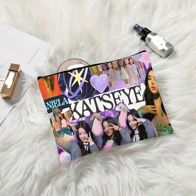 KPOP KATSEYE Makeup Bag - K-Pop Inspired Storage Bag With K-Pop Idol Photos, Women's Compact Travel Bag, Makeup, Travel, Daily Carrying, Makeup Bag, Kpop Theme Accessories, Durable Zipper Closure, Beauty Enthusiasts