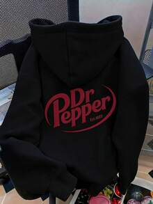 Letter Graphic Cute Women's Oversized Hoodie In Light Grey, Y2K Style Fall/Winter Clothes For Women  Women Winter Clotheshoodie,Christmas Outfit WomenchristmasWomen's Oversized Hoodie - 黑色 - 查看 1