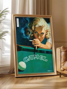 1幅复古骆驼牌台球帆布画，复古台球艺术印刷品，中世纪烟草风格海报，骆驼牌复古香烟广告 - 燃烧的乐趣 - 酒吧推车印刷品，复古家居酒吧装饰，卧室装饰，客厅装饰，办公室装饰，游戏装饰，送给朋友的理想礼物，墙面艺术，墙面装饰，家居装饰，房间装饰，帆布墙面艺术，海报，带框墙面艺术，可选画框 - 彩色 - 查看 4