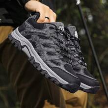 Outdoor Lace-Up Hiking Shoes, Breathable Non-Slip Casual Shoes - Black and Gray - View 2