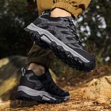 Outdoor Lace-Up Hiking Shoes, Breathable Non-Slip Casual Shoes - Black and Gray - View 5