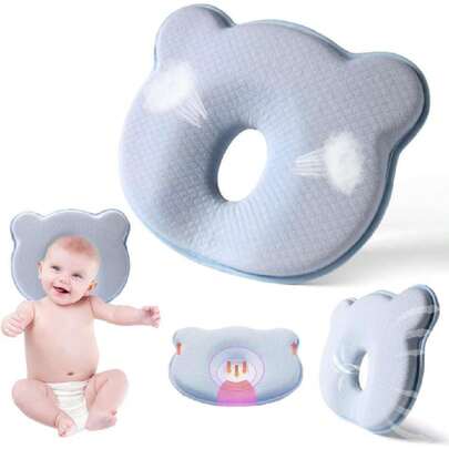Almohada de Bebé, Almohada para la Cabeza del Bebé para Prevenir el Síndrome de Cabeza Plana, Almohada de Viaje Baby Memory Foam (Azul),38206549