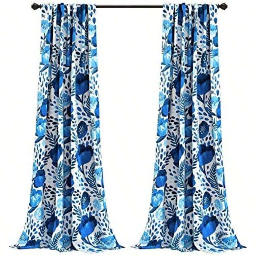 Decor Juego de Cortinas de jardín de Amapolas para oscurecer la habitación, para Sala, Comedor, recámara, par de 84 Pulgadas de Largo, Multicolor(Azul 132.1An x 213.4Al cm (1 Paneles)) - Multicolor - Ver 1