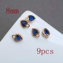 1个/9个心形吊坠，镶有水钻，可用于DIY手链、耳环、珠宝配饰