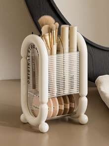 1 pieza Soporte minimalista de 2 niveles para brochas de maquillaje, organizador de escritorio para brochas y lápices, soporte multifuncional para cepillos de dientes para el baño, adecuado para la decoración del hogar, la sala de estar, el dormitorio y el baño, un gran regalo para mujeres y la decoración de la sala de maquillaje - Multicolor - Ver 5