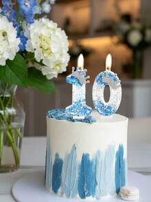 Ombre Blue Crystal Crown Numbered 0-9 Birthday Princess Theme Party Cake Decorative Candles - Blue - View 2