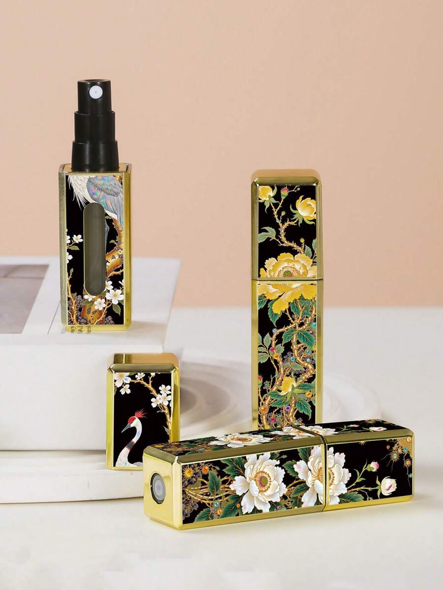 1pc 5ML Black Gold Square Perfume Sample Bottle, Refillable Travel Size Perfume Bottle