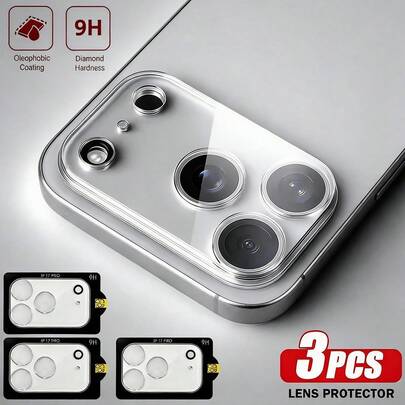 Bộ 3 miếng dán màn hình cường lực 9H bảo vệ ống kính camera, tương thích với iPhone 17/Air/17 Pro/17 Pro Max/16 Pro Max/15 Pro Max/14 Pro Max/13/12/11 Pro Max | Phù hợp với nhiều dòng điện thoại, độ cứng cao.