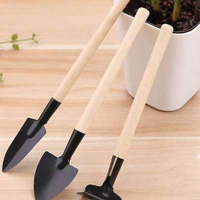 3件套木制园艺铲套装 - 用于种植、移栽和松土的手动工具