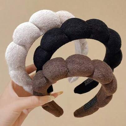 Set de 3 piezas/1 pieza de 38cm/14.96in Diadema de piel sintética gruesa en negro, blanco, marrón. Accesorio de cabello versátil, elegante y sencillo de unicolor, adecuado para uso diario, casual, fiesta, viaje, peinado, maquillaje y combinación de atuendos