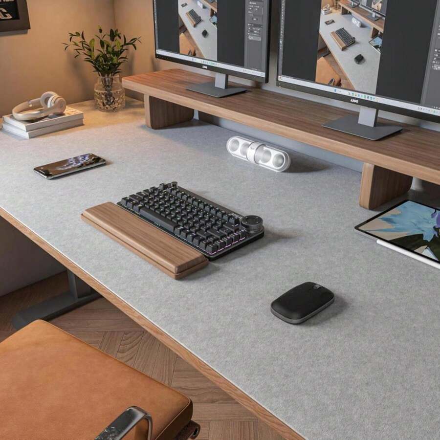 DawnTrees Felt Desk Pad,Keyboard Mat (35.8x11.8Inches),Large Felt Mouse Pad,Computer Desk Mat XL,Desk Protector For Office (Light Gray) - MàuB - Xem 1