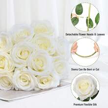 1/5/8/12pcs Artificial White Rose Flowers, Silk Textured Fake Roses With Long Stems And Thorns, Suitable For Valentine's Day, Wedding Bouquets, Vases, Centerpieces, Home Decor (White) - White - View 4
