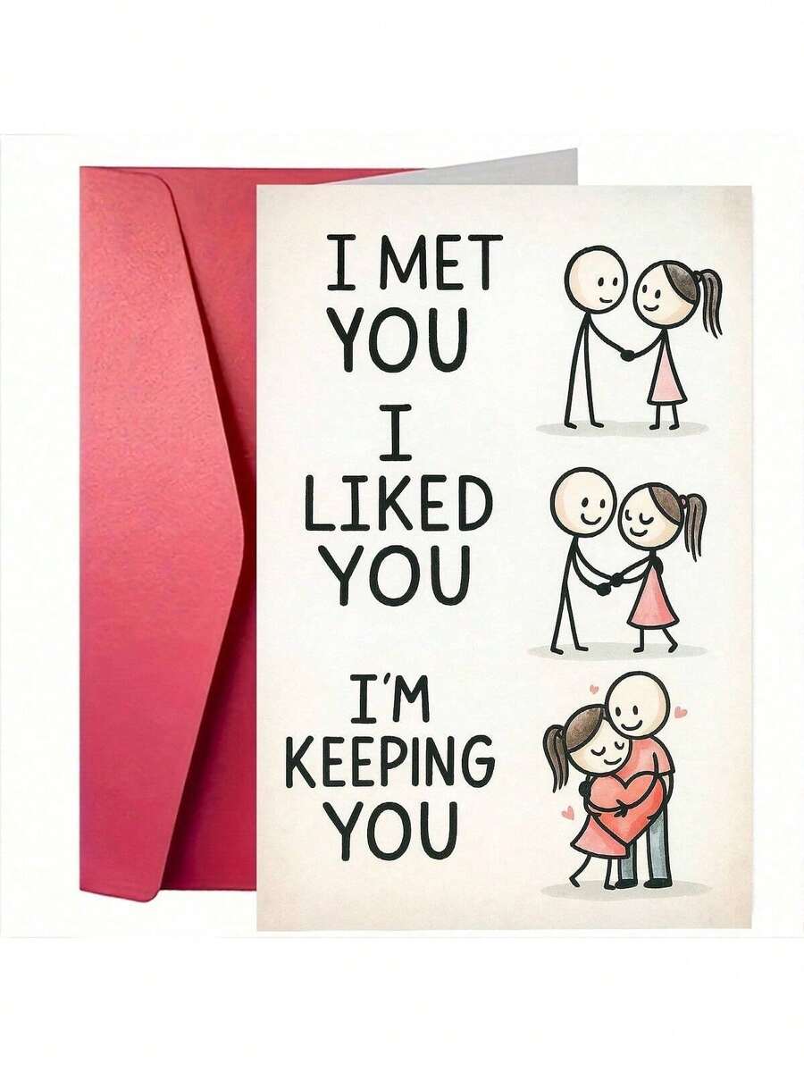 1pc Creative Valentine's Day Greeting Card, Theme: "I've Met You, I Like You, I Want To Have You", Warm And Touching Design, High-Quality Valentine's Day Card And Best Gift Choice. ( - Đỏ - Xem 1
