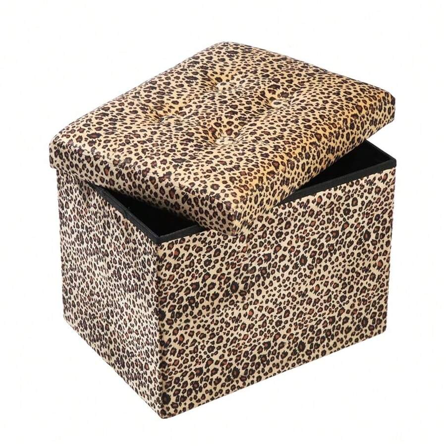 Ottoman Storage Ottoman Footrest Stool Small Ottoman With Storage Foldable Ottoman Foot Rest Footstool Bench For Living Room 17x13x13inches Leopard Print - LeopardPrint - View 1