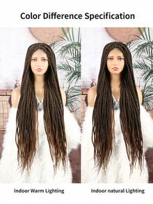 Full Lace Wig 32inch Long Box Braids Wigs For Black Women Daily Used Full Lace Knotless Box Cornrow Braids Lace Frontal Wig For Women Synthetic Black Hand Embroidery Full Double Lace Braid Wig With Baby Hair Long Straight Natural Black Mix Brown Heat Resistant Synthetic Hair Braided Wig For Christmas New Year Carnival Music Festival - Multicolor - View 5