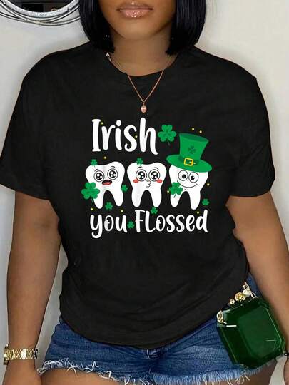 100% Cotton Funny Dentist Irish You Flossed Teeth St Patricks Day T-Shirt Round Neck Short Sleeve Streetwear Fashion Breathable Homme Soft Unisex Designer Clothes